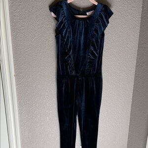 Navy Ruffled Velvet Jumpsuit 4T